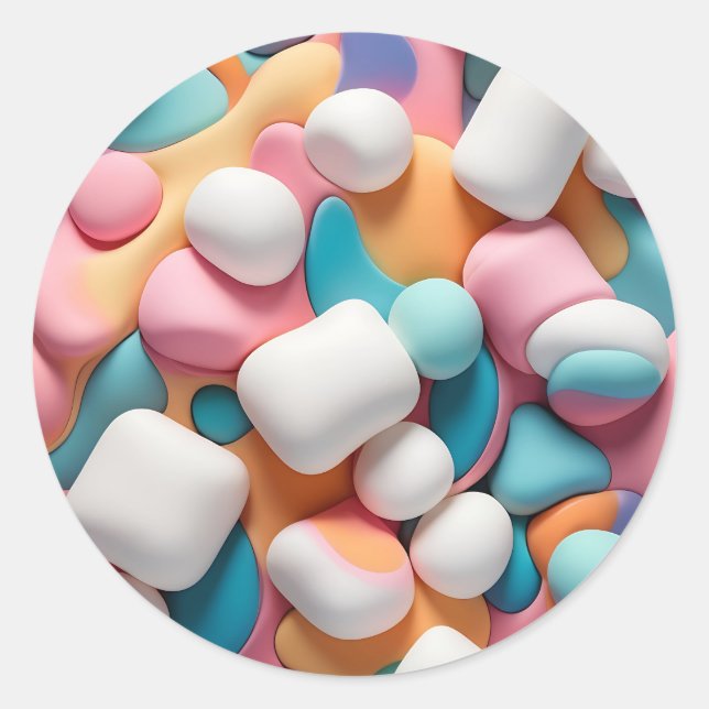 Adesivo Redondo Abstrato Marshmallows Coloridos (Frente)