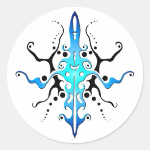 Adesivo Redondo Abstrato Mask Tribal Tattoo Design - azul