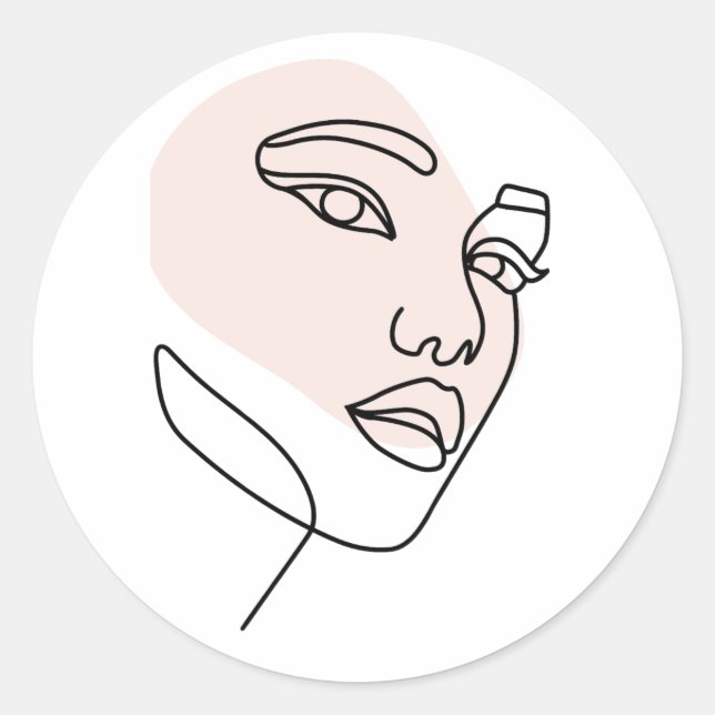 Adesivo Redondo Abstrato mínima de arte da linha de solteiro fêmea (Frente)