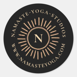 Adesivo Redondo Abstrato moderno elegante Monograma preto-amarelo-