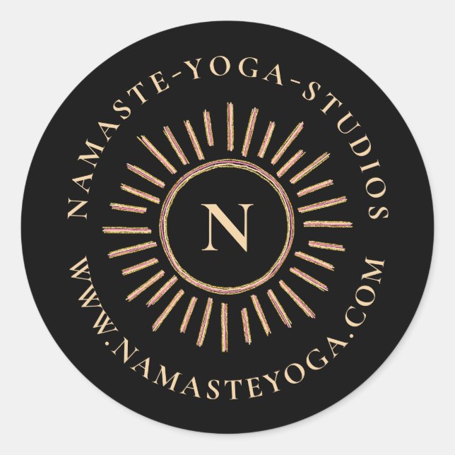 Adesivo Redondo Abstrato moderno elegante Monograma preto-amarelo- (Frente)