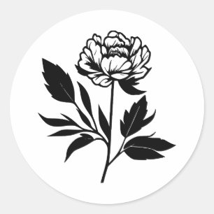 Adesivo Redondo Abstrato Peony Art em BW
