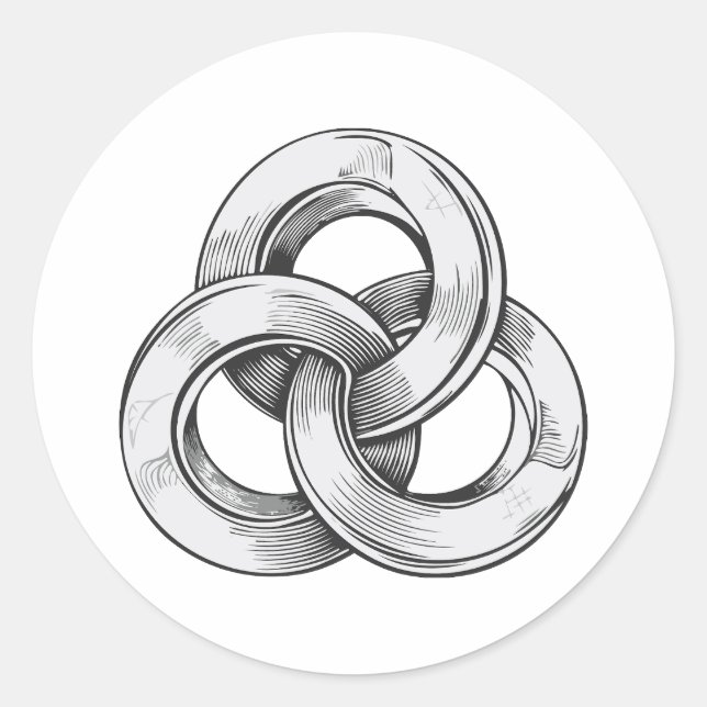 Adesivo Redondo Abstrato preto e branco de três c interligados (Frente)