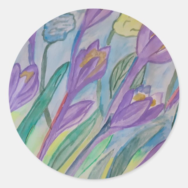 Adesivo Redondo Abstrato Primavera Crocus Sticker (Frente)