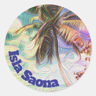 Adesivo Redondo Abstrato Rainbow Palm Tree em Isla Saona Caribe
