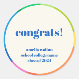 Adesivo Redondo Abstrato Rainbow Parabéns de Graduação Personaliza