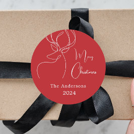 Adesivo Redondo Abstrato-renas brancas vermelhas Natal moderno