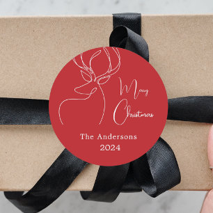 Adesivo Redondo Abstrato-renas brancas vermelhas Natal moderno