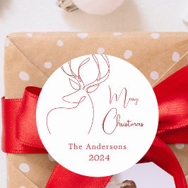 Adesivo Redondo Abstrato-renas brancas vermelhas Natal moderno