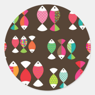 Adesivo Redondo Abstrato retro peixes submarinos 2