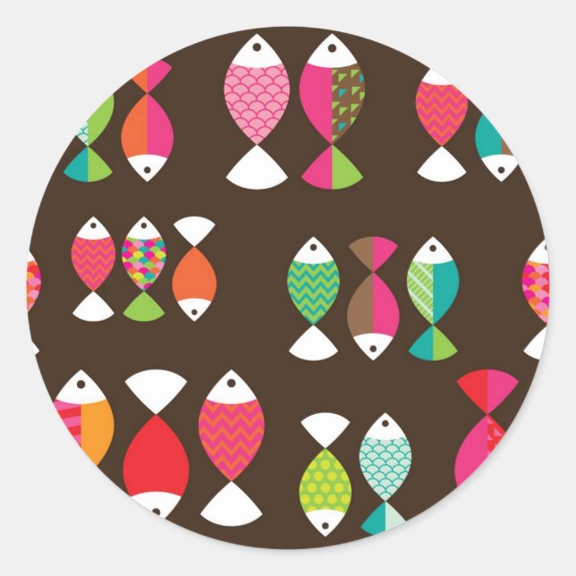 Adesivo Redondo Abstrato retro peixes submarinos 2 (Frente)