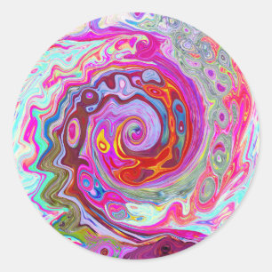 Adesivo Redondo Abstrato Retro-rosa-quente e espiral azul
