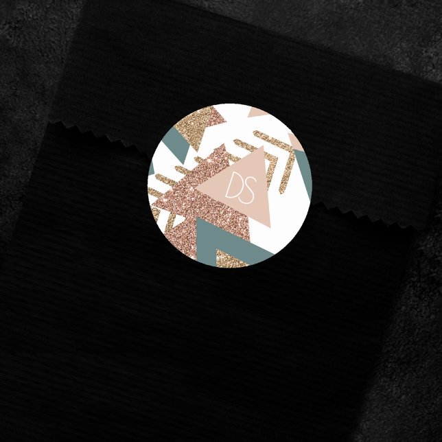 Adesivo Redondo abstrato retroativo 80s | Monograma verde e Dourad (Criador carregado)