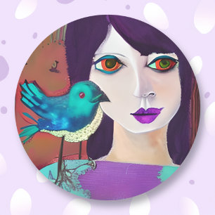 Adesivo Redondo Abstrato, Roxo e Teal