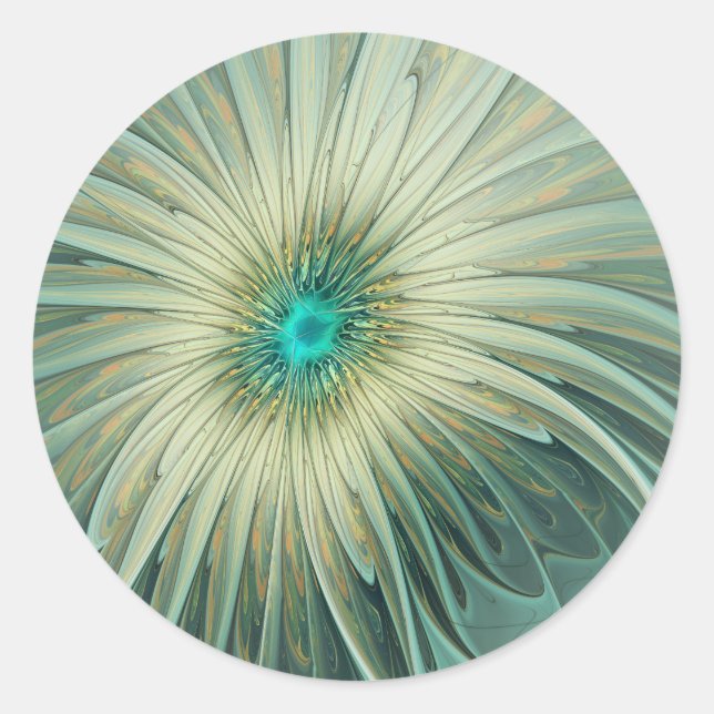 Adesivo Redondo Abstrato Sage Green Fantasy Flor Arte Fractal (Frente)
