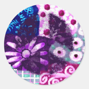 Adesivo Redondo Abstrato - Sinal de Paz Hippie Art Purple Azul