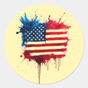 Adesivo Redondo Abstrato Splash - Bandeira Americana
