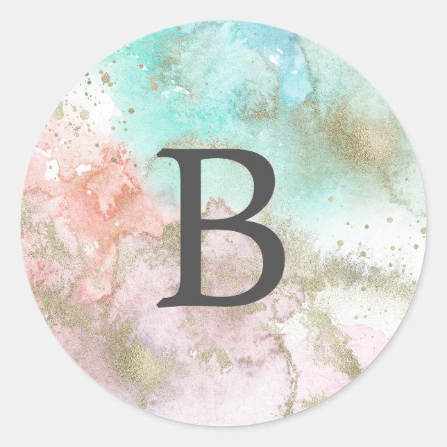 Adesivo Redondo Abstrato Verão Monograma de Envelope de Casamento (Frente)