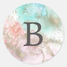 Adesivo Redondo Abstrato Verão Monograma de Envelope de Casamento