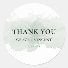 Adesivo Redondo Abstrato verde aquarela obrigado de casamento