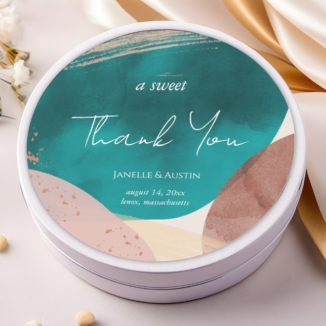 Adesivo Redondo Abstrato Watercolor Wedding Obrigado (Criador carregado)