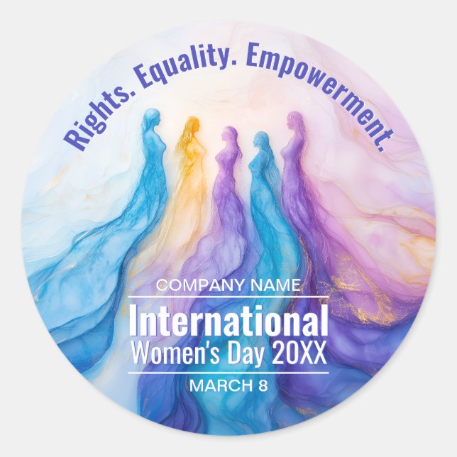 Adesivo Redondo Abstrato Watercolor Womens Day (Frente)