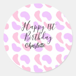 Adesivo Redondo Abstratos roxos cor-de-rosa moldam primeiro aniver