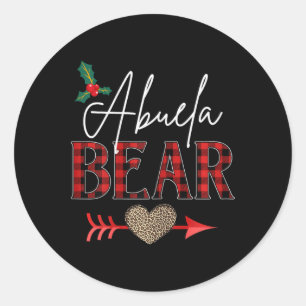 Adesivo Redondo Abuela Bear Buffalo Xadrez de Natal Leopardo Xmas