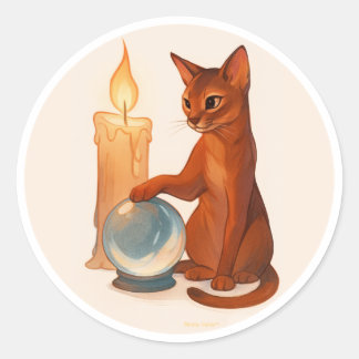 Adesivo Redondo Abyssinian cat with silver crystal ball