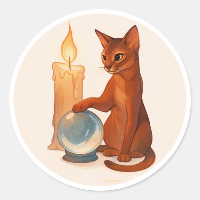 Adesivo Redondo Abyssinian cat with silver crystal ball (Frente)