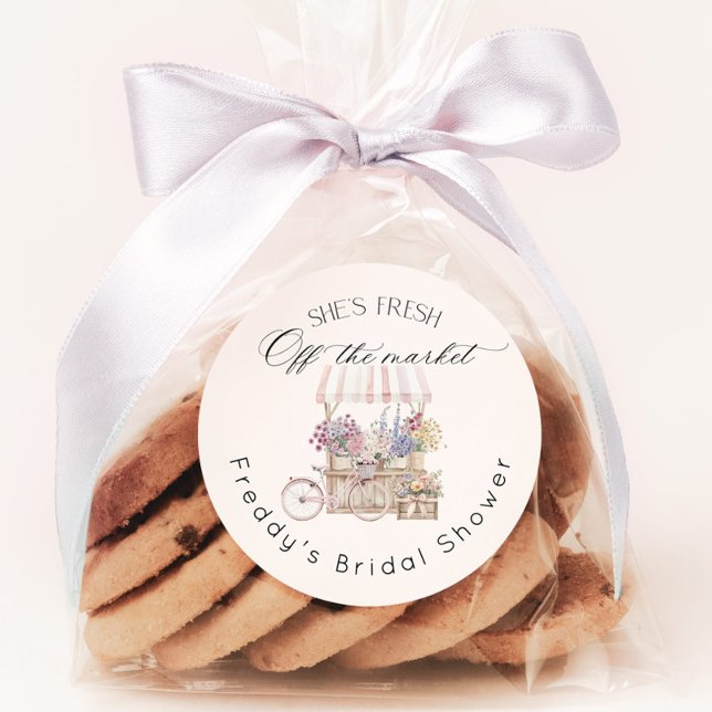 Adesivo Redondo Acabou de Sair do Mercado Boho Carrinho de Flores  (Criador carregado)