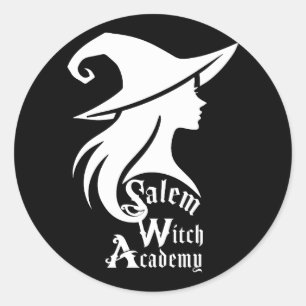 Adesivo Redondo Academia de Bruxas de Salem Feiticeiras Wiccan Fes