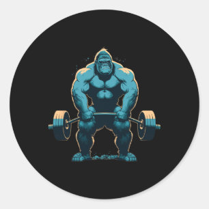Adesivo Redondo Academia de musculação com gorila treino de levant