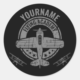 Adesivo Redondo Academia Piloto de Avião Vintage Personalizado