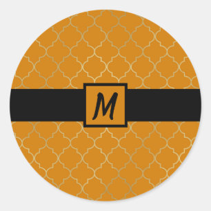 Adesivo Redondo Açafrão Amarelo Dourado Quatrefoil Monogramado Fes