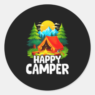 Adesivo Redondo Acampador feliz acampamento retrô de verão viagem 