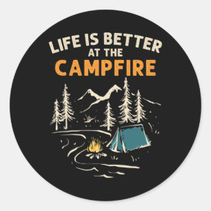 Adesivo Redondo Acampamento Camping Acampamento Fogueira A Vida É