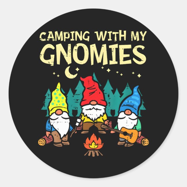 Adesivo Redondo Acampamento Com Meus Gnomos Engraçados Gnomos De C (Frente)