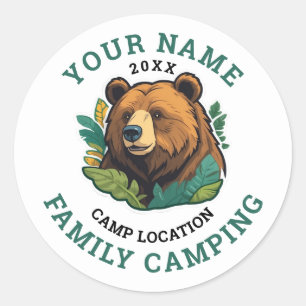 Adesivo Redondo Acampamento da Família Urso Russo Vintage