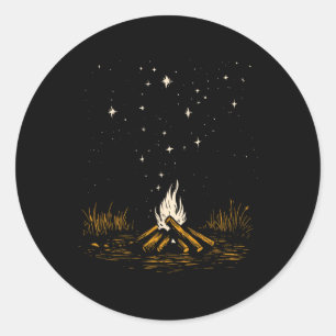 Adesivo Redondo Acampamento de fogueira vintage estrelas caminhand