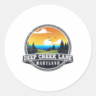 Adesivo Redondo Acampamento de Pesca e Barcos - Lakeview Deep Cree