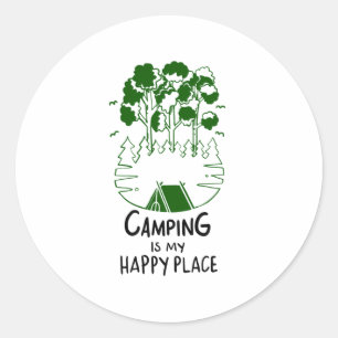 Adesivo Redondo Acampamento É Meu Lugar Feliz