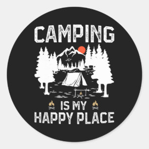 Adesivo Redondo Acampamento É Meu Lugar Feliz Camper Divertido Flo