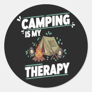 Adesivo Redondo Acampamento É Minha Terapia Para O Ar Livre