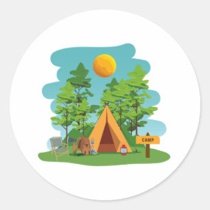 Adesivo Redondo Acampamento em Cuecas, Caminho e Natureza no Exter