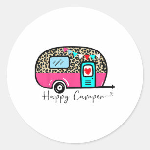 Adesivo Redondo Acampamento Feliz Acampamento de Verão Camping Leo
