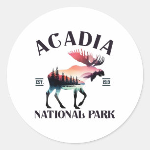 Adesivo Redondo Acampamento Floresta Alce Parque Nacional Acadia R