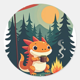 Adesivo Redondo Acampamento Selvagem Axolotl Retro - Aventura ao A