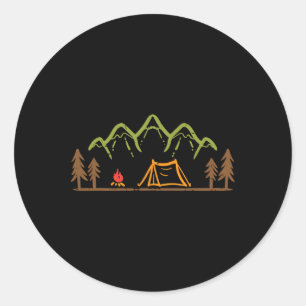 Adesivo Redondo Acampamento Tenda Árvores Montanha Minimalista Aca