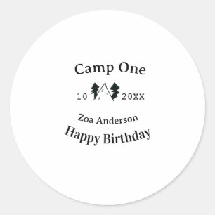 Adesivo Redondo Acampamento um feliz aniversário nome data camping